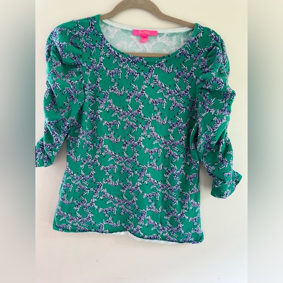 Lilly Pulitzer Sweater Women’s  Green Blue Zebra Preppy 3/4 Sleeve size medium - Picture 5 of 10